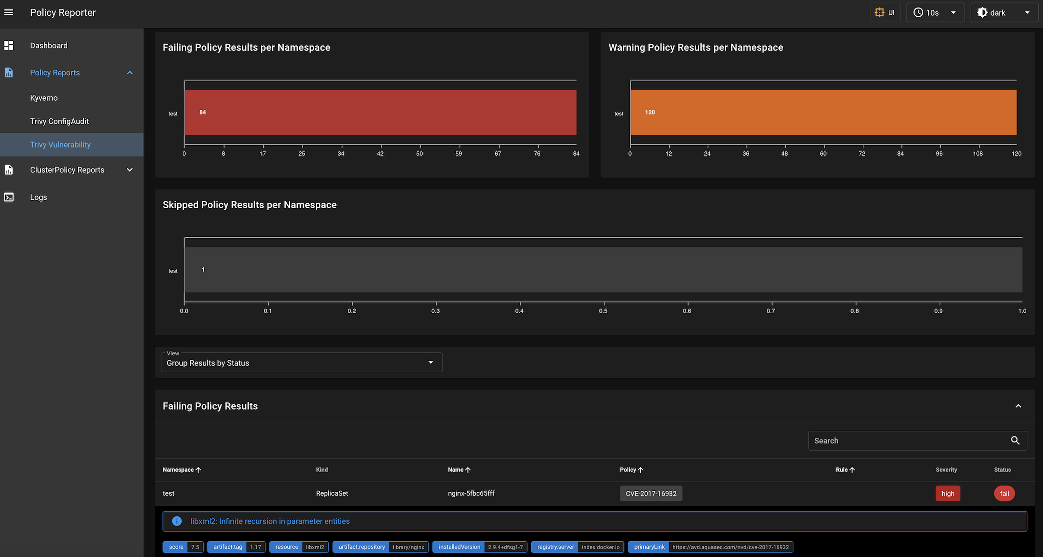 Policy Reporter Integration Trivy Operator